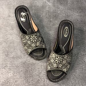 Atalina Black Paisley Studded Wedges